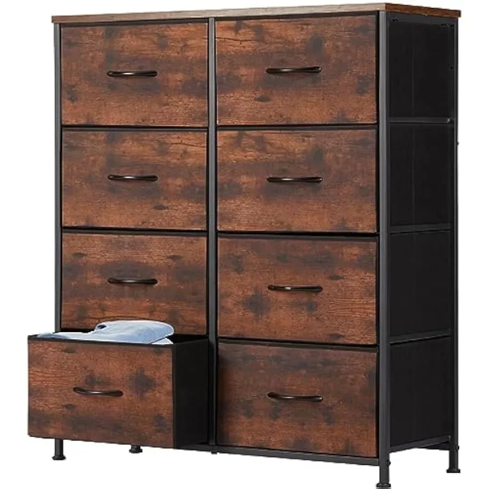  Stylish 8-drawer dresser perfect for kids' bedrooms Made with durable fabric bins for lightweight storage Sturdy metal frame and wooden top for added stability Easy to assemble and move, ideal for small spaces Available in various colors and patterns to match any decor