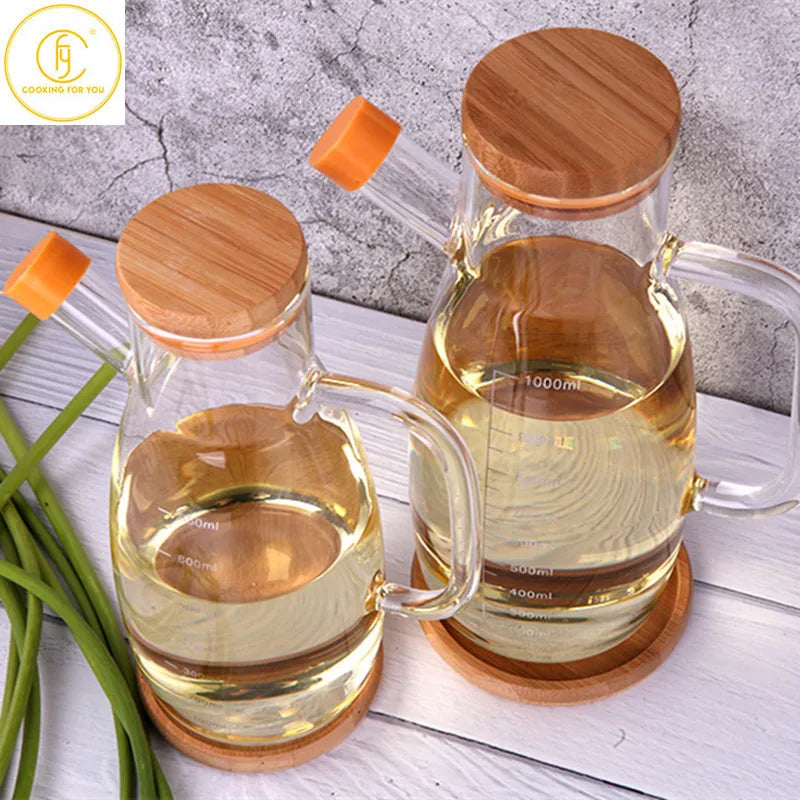 Glass Oil Bottle with Bamboo Lid