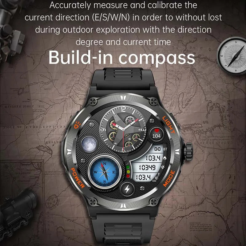 Military-Grade Outdoor Sports Smart Watch - Bluetooth connectivity and advanced fitness tracking for men on the go.