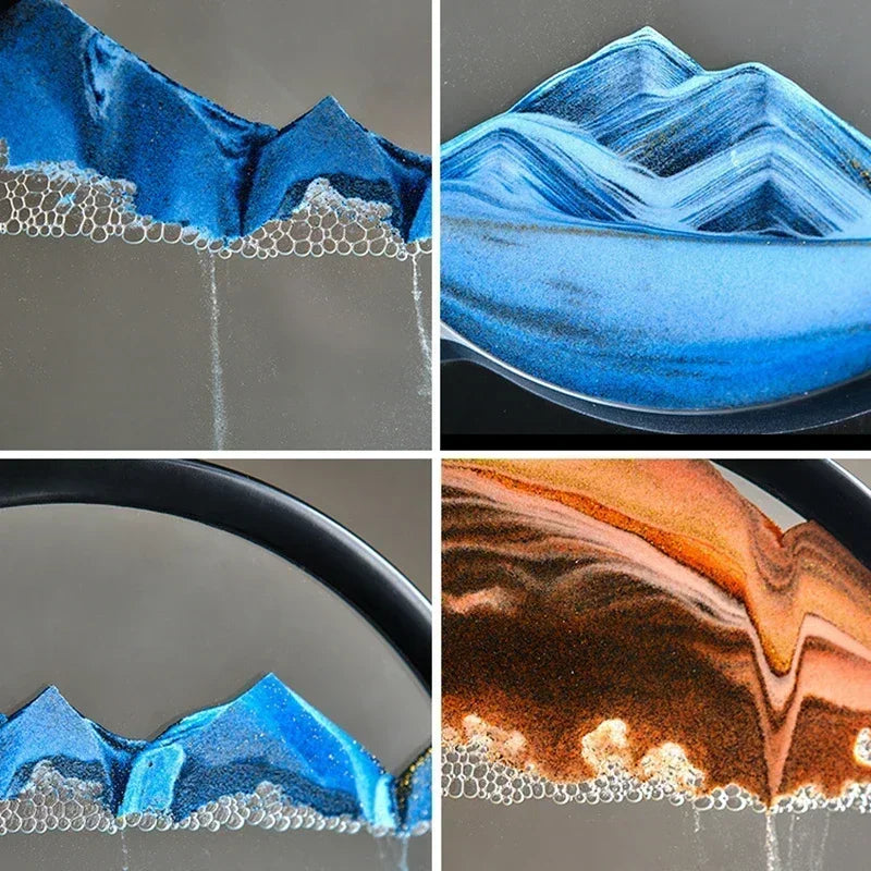 Moving Sand Art Picture Round Glass Home Decor