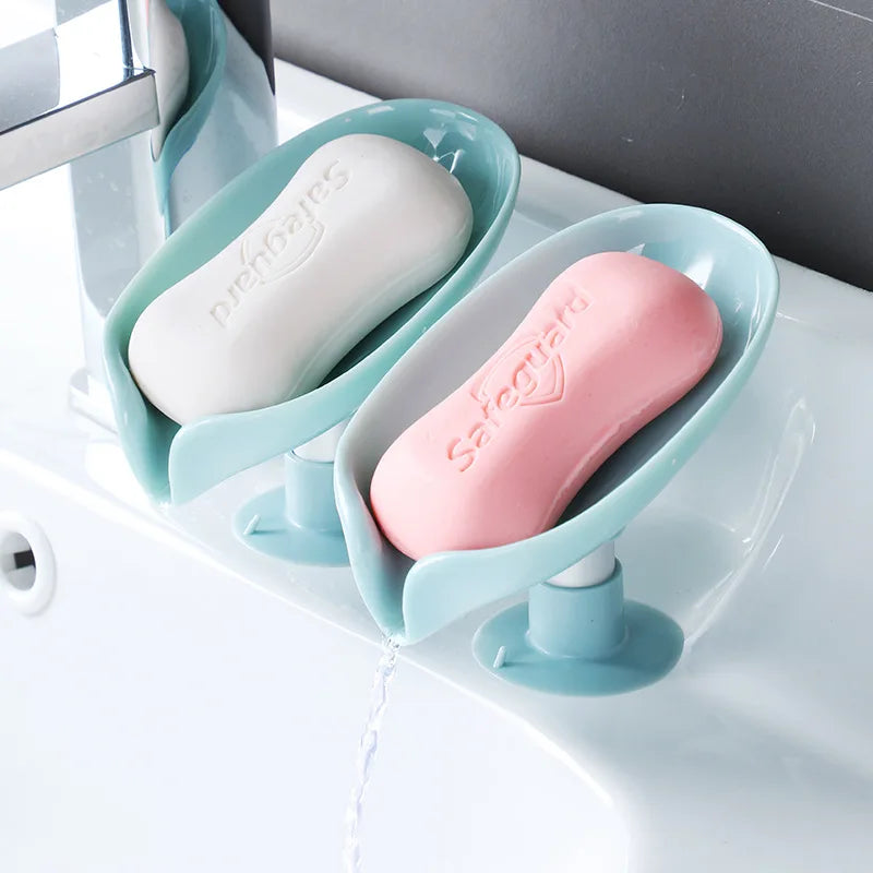 Eco-Friendly Leaf-Shaped Soap Holder with Automatic Drainage - Ideal for kitchen or bathroom, preventing water accumulation for longer-lasting soap.