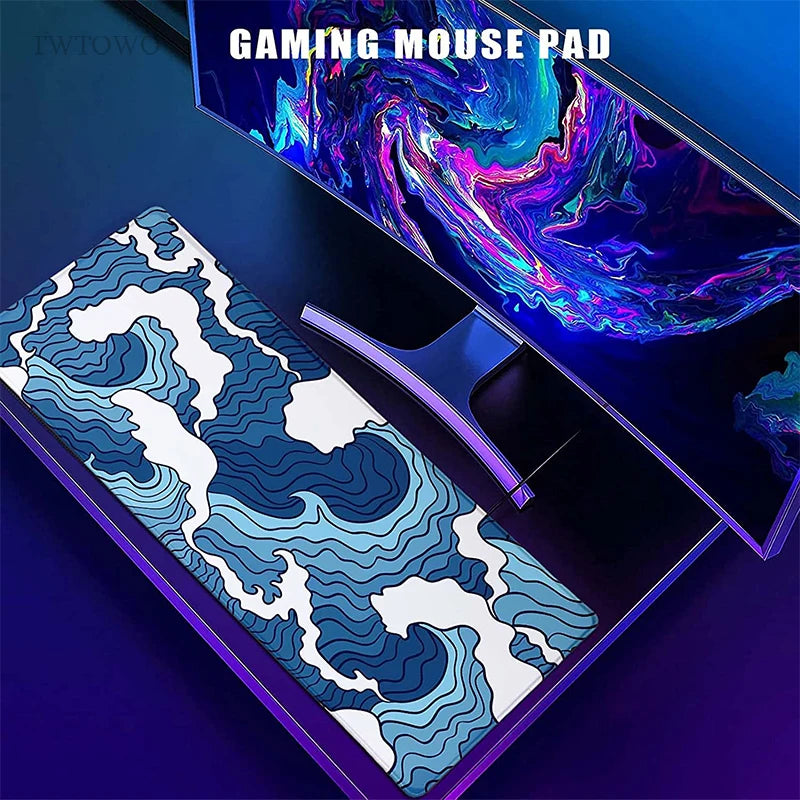 Vibrant Blue Waves Gaming Mouse Pad - Non-slip rubber base and durable fabric top for a stable and smooth gaming experience.