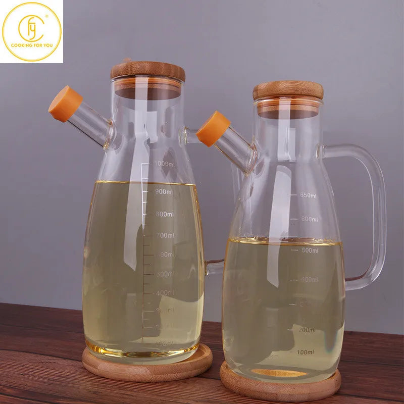 Glass Oil Bottle with Bamboo Lid