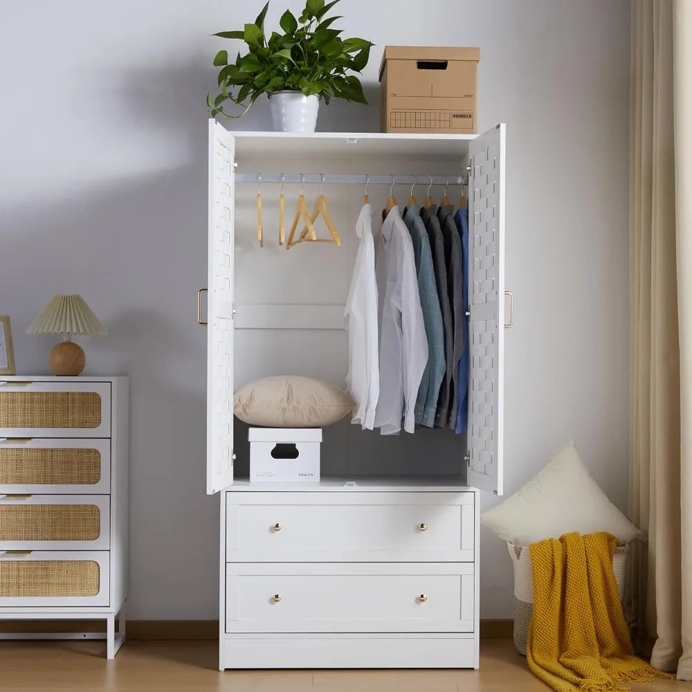 Freestanding Wardrobe with 2 Woven Doors