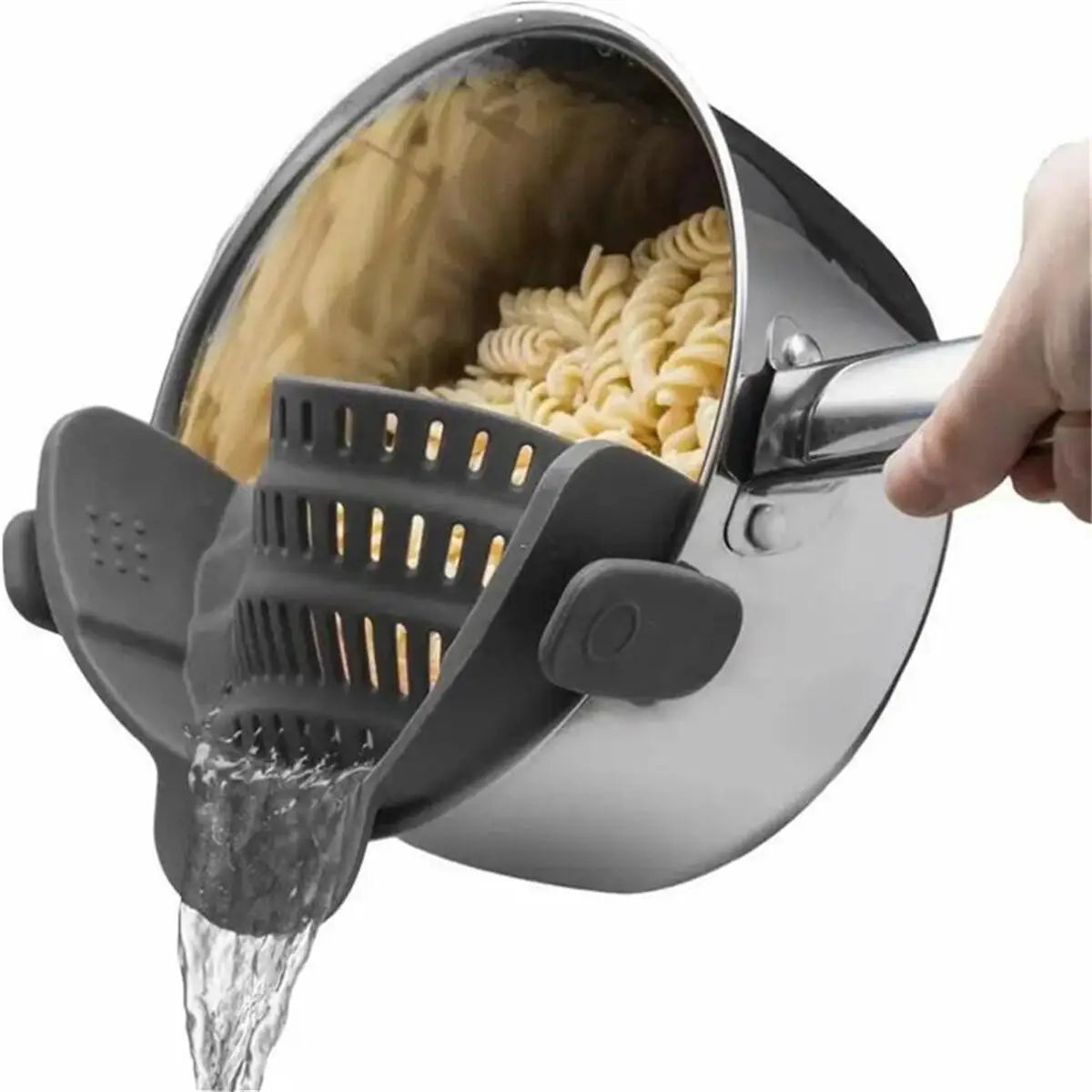 Adjustable Clip-On Strainer for Pots - Versatile kitchen tool for easy draining of pasta and vegetables without spills.