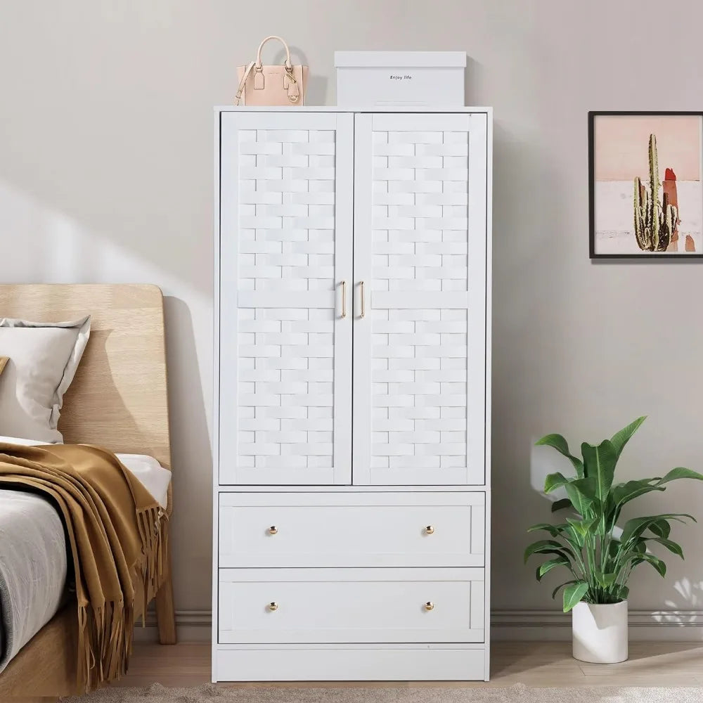 Freestanding Wardrobe with 2 Woven Doors