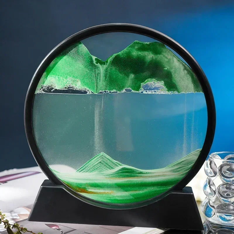 Moving Sand Art Picture Round Glass Home Decor