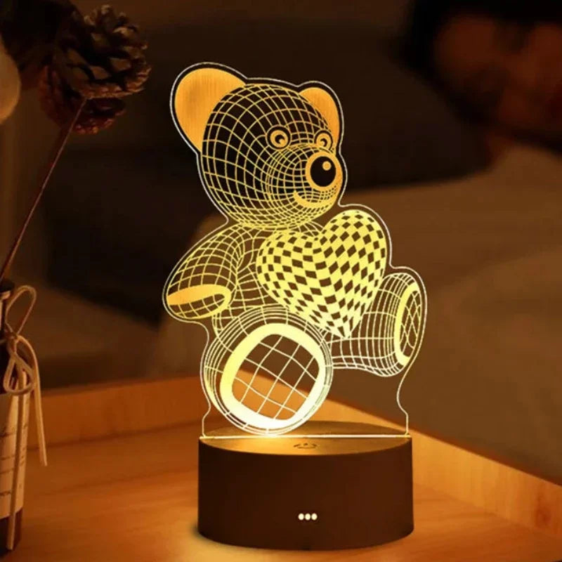 Acrylic USB Bear LED Night Light Lamp - Adorable USB-powered bear-shaped lamp for cozy nighttime illumination in kids' bedrooms.