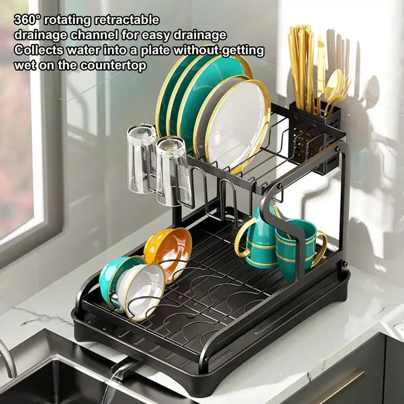 Double-layer Dish Drying Rack with Drip Tray