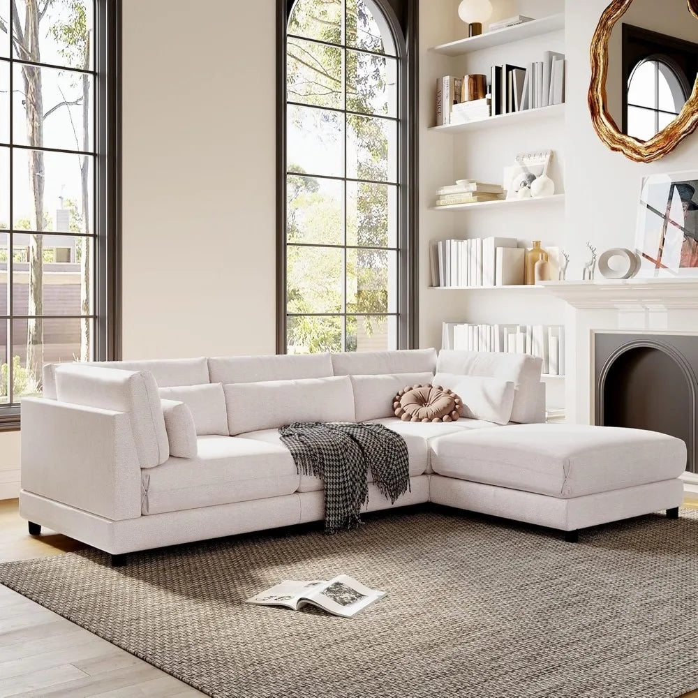 Living Room Sofas with Reversible Chaise, Ottoman & 2 Pillows