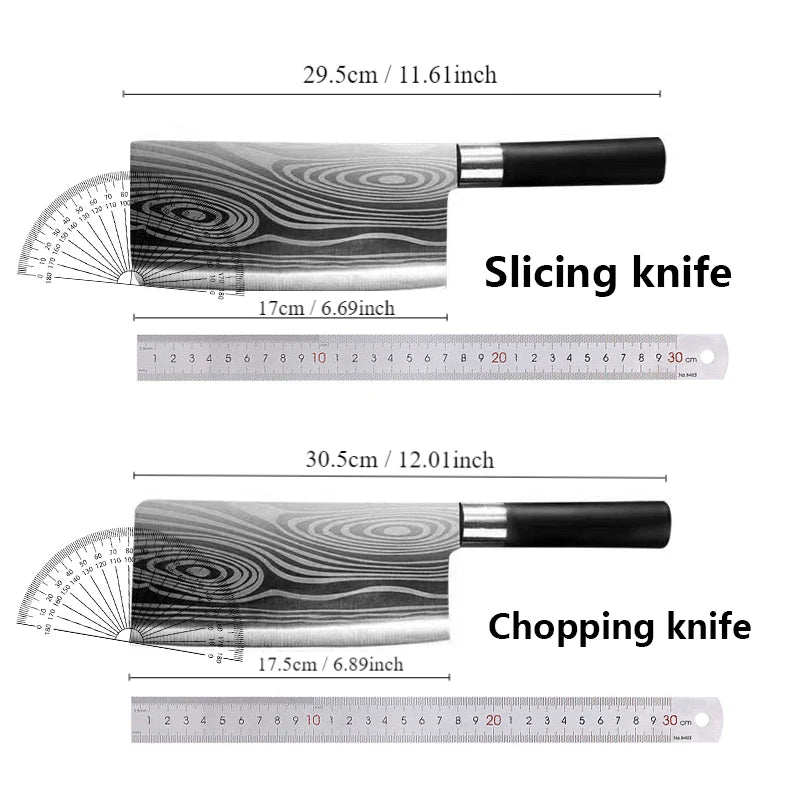 Laser Damascus Pattern Utility Kitchen Knives Scissors Sharpening Rod Set Stainless Steel Sharp Slicing Chef knife Cooking Tool