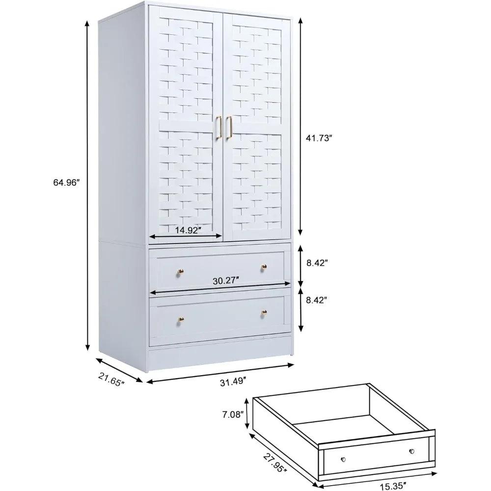 Freestanding Wardrobe with 2 Woven Doors with measurement 