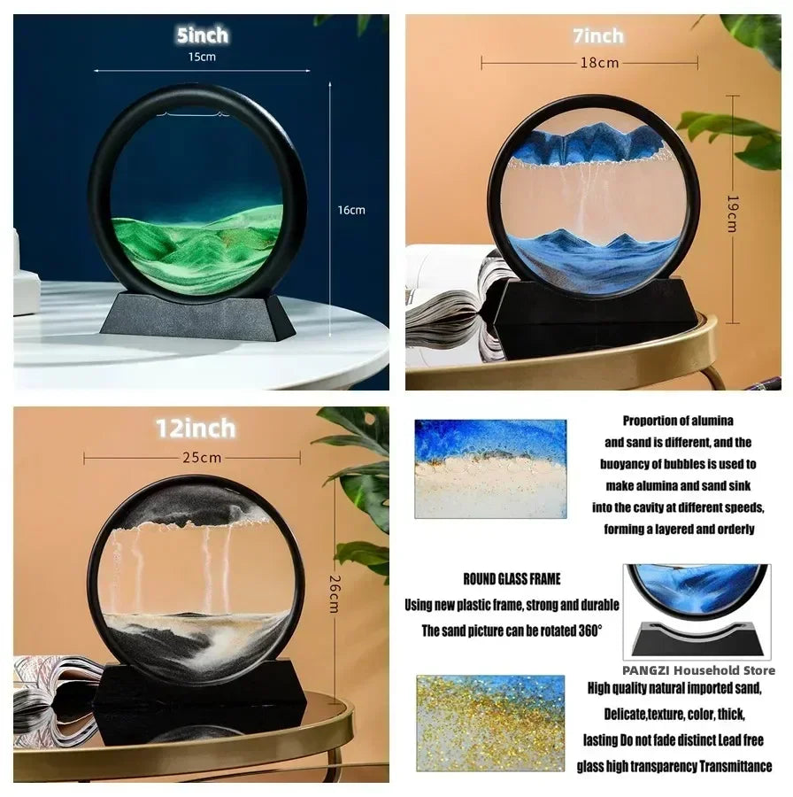 Moving Sand Art Picture Round Glass Home Decor