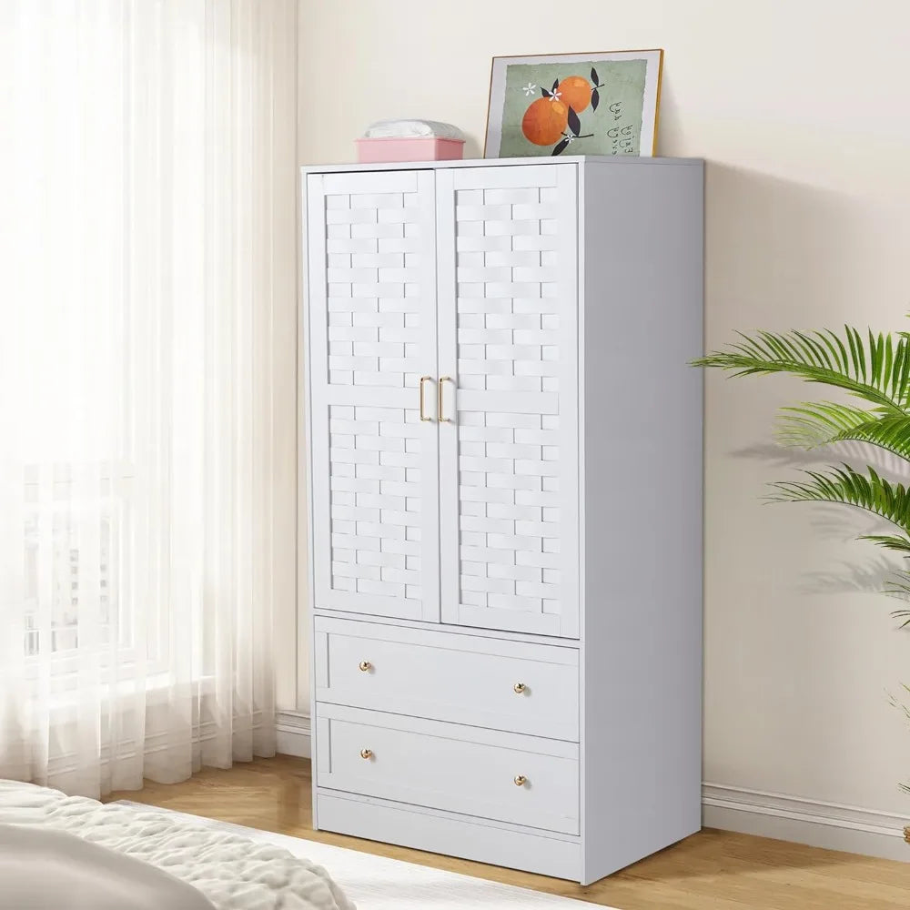 Freestanding Wardrobe with 2 Woven Doors in a room painted white