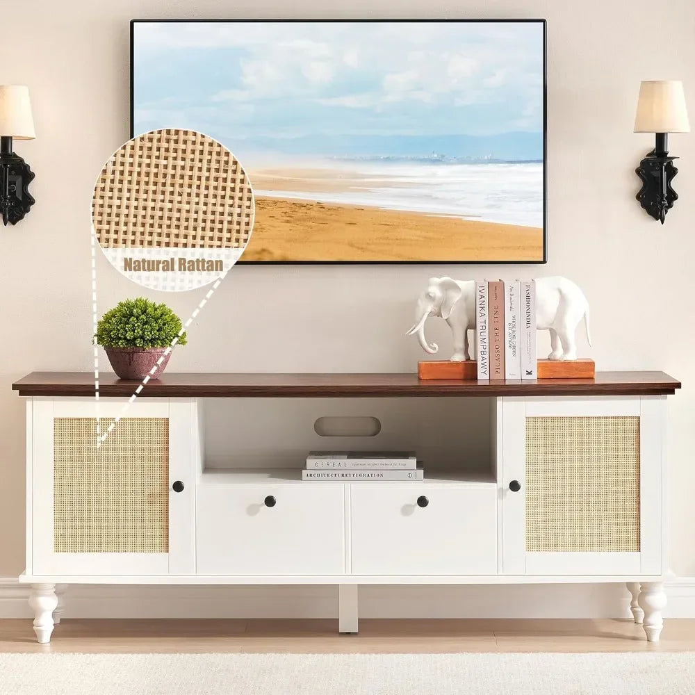 TV Cabinet Rattan Entertainment Center Console Table