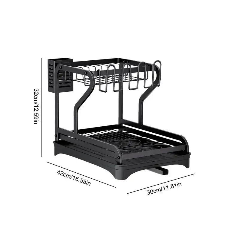 Double-layer Dish Drying Rack with Drip Tray